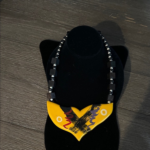 Vintage Yellow and Black Statement Necklace 1980’s artisan GUC - Picture 1 of 8